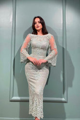 Ankle Length Lace Long Sleeve Dusty Sage Mother Of The Bride Dress Babyonlines